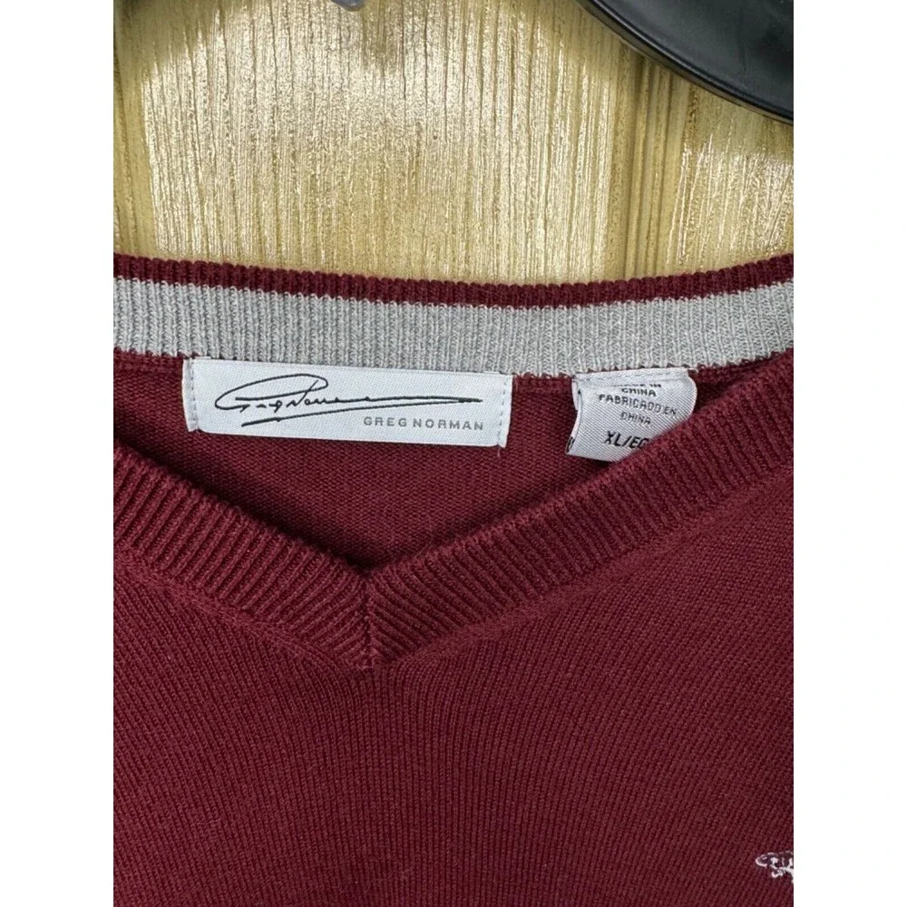 Greg Norman Men's Cotton V-Neck Sweater Burgundy Size XL